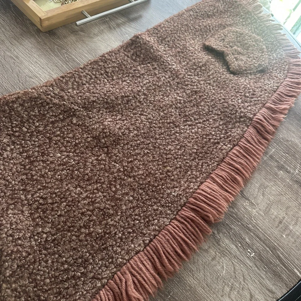 Vintage 60s Harvest Colors Shawl with Fringe and 1 Pocket